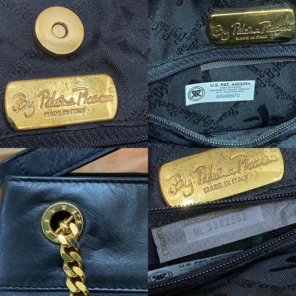 Vintage PALOMA PICASSO Italian Black Leather Gold Chain Handle Shoulder Bag - Picture 16 of 16